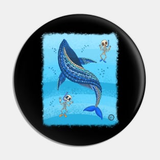 Colorful Blue Whale Skeleton - Dia De Los Muertos - Snorkeling Skeleton Pin