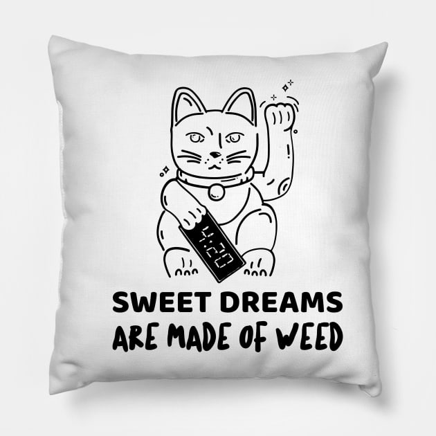 Funny cat dreaming because of weed Pillow by Purrfect Shop