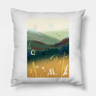 Abstract Landscape with Grass in Green and Yellow Ochre Pillow