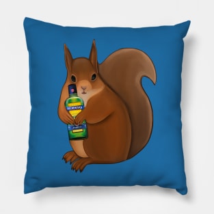 Funny squirrel with bottle of beherovka Pillow