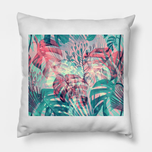 Monstera in Rain Forest Pillow by BessoChicca