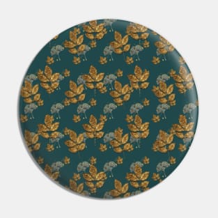 royal gold botanical  design on turquoise background Pin