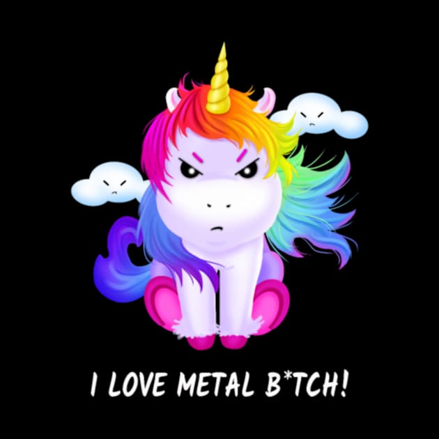 Unicorn I Love Metal Gift Heavy Metal Festival Fun by Xizin Gao