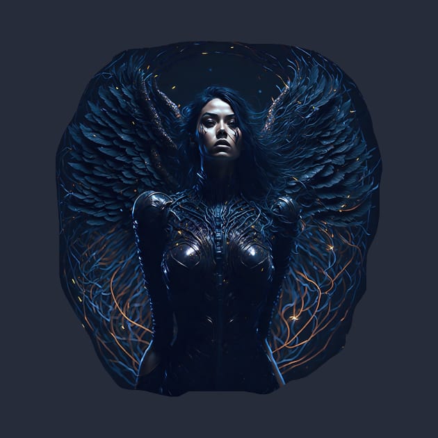 Awesome Portrait Of A Dark Angel Woman. Large Wings. Space Currents by funfun