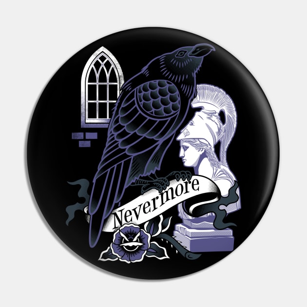 Nevermore - Goth - Edgar Allan Poe - Raven - Horror Pin by Nemons