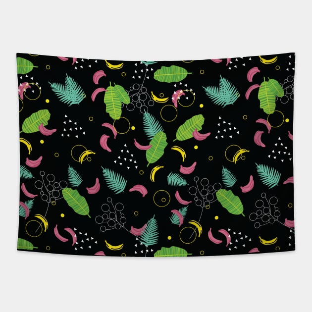 Black and Pink Banana Jungle Print Tapestry by frokenfryxell