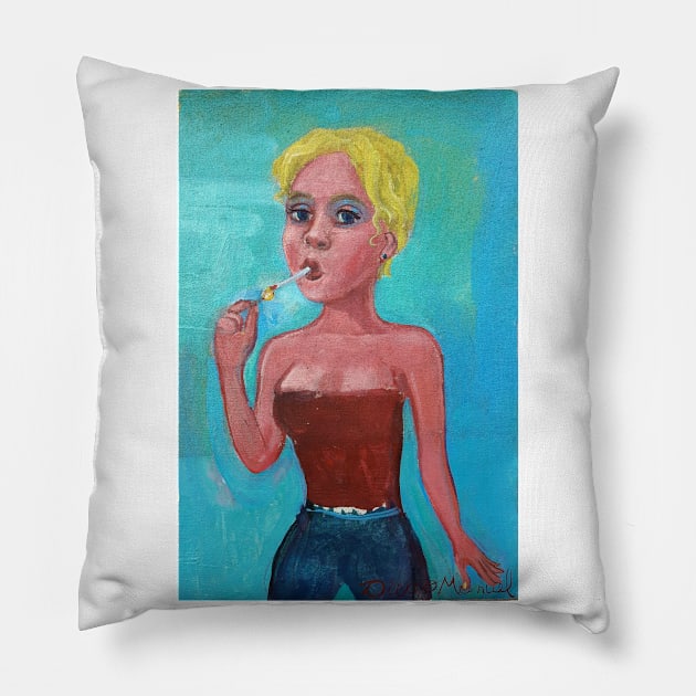 Blonde girl with cigarette Pillow by diegomanuel