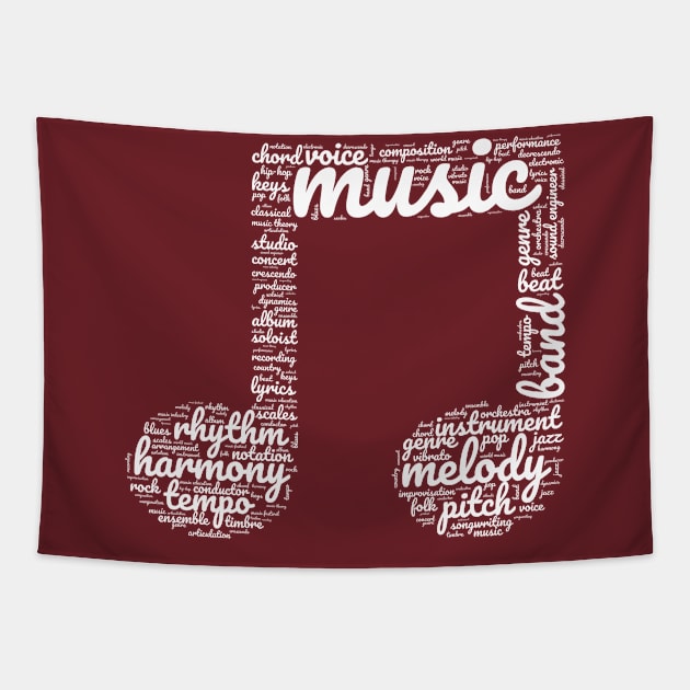 Music Word-cloud Tapestry by KayBee Gift Shop