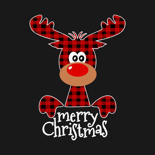 Buffalo Plaid Reindeer Merry Christmas Deer Lover Xmas Gift by Plana