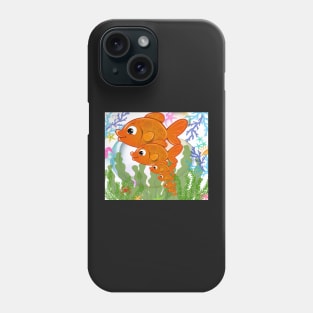 aquarium illustration with big orange fish family Phone Case