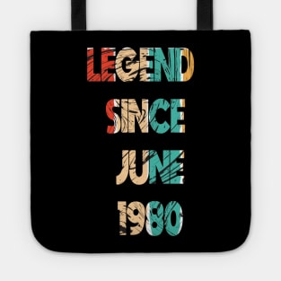 Retro Vintage 40th Birthday Awesome Since June 1980 - Retro Vintage Legend Since June 1980 Gift Idea, epic since 1980, made in 1980 Tote