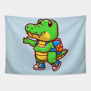 Cute Crocodile Back To School Cartoon Tapestry