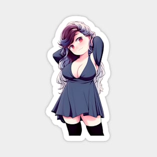 Kawaii Anime Girl in Blue Dress Chibi - Cute Character Art Magnet