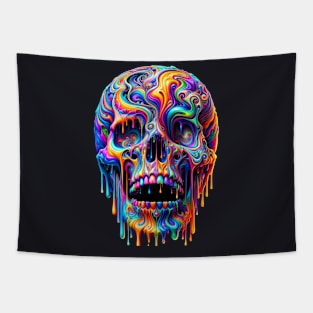 trippy melting skull Tapestry