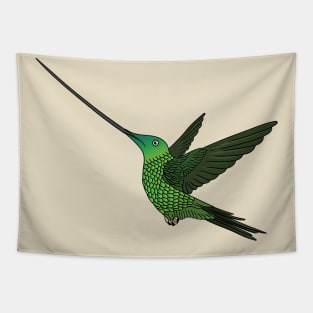 Sword-billed hummingbird cartoon illustration Tapestry