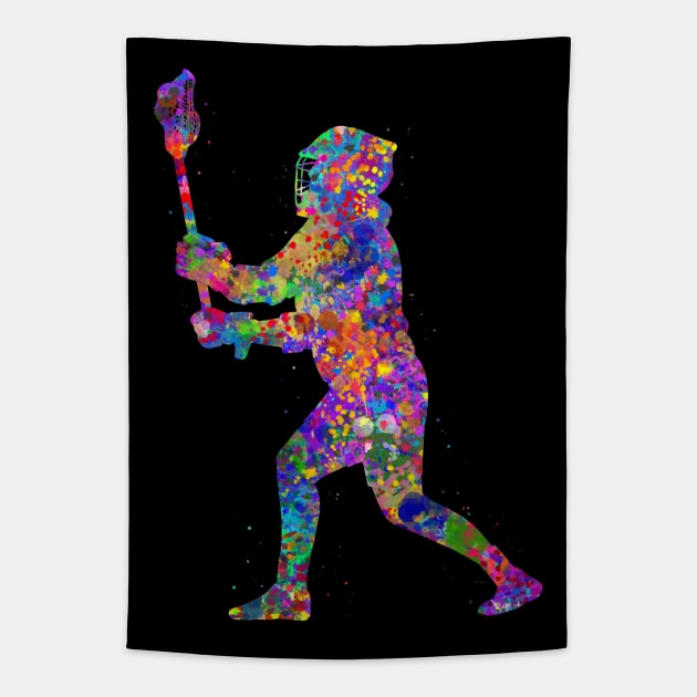 Lacrosse player watercolor Tapestry by Yahya Art