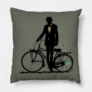 Vintage Style Man with Bicycle Pillow
