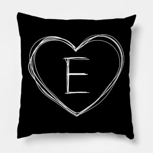 Letter E with heart frame in lineart style Pillow