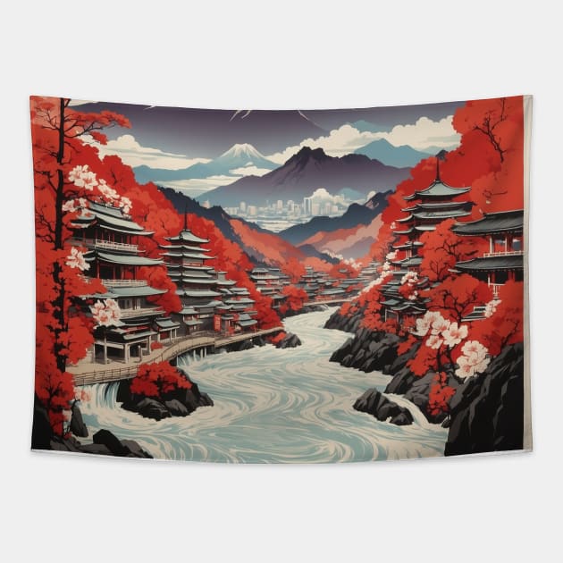 Gifu Japan Vintage Poster Tourism Tapestry by TravelersGems