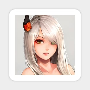 White Hair Anime Girl Magnet