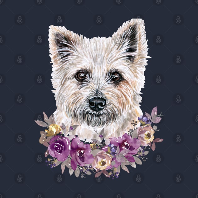 Cute Cairn Terrier With Flowers Illustration Art by AdrianaHolmesArt