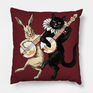 White Rabbit, Black Cat Pillow