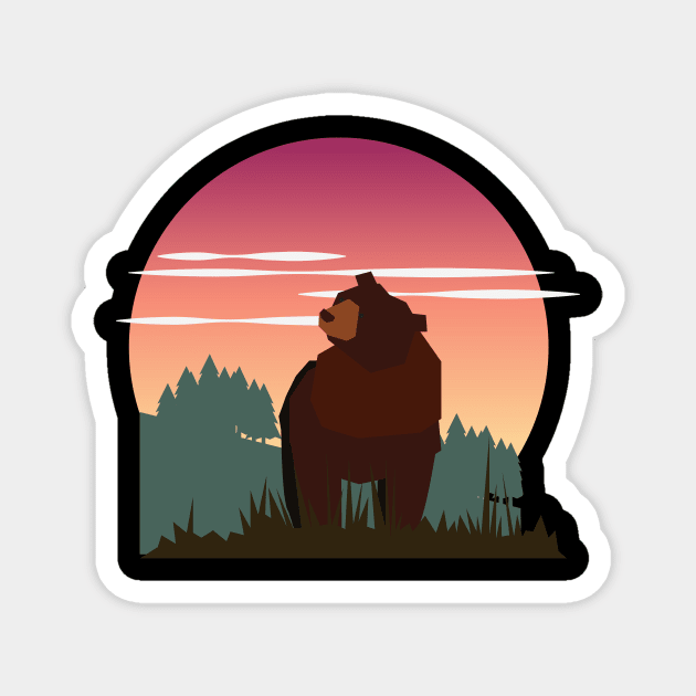 Bear in forrest with northern lights Magnet by Ace design