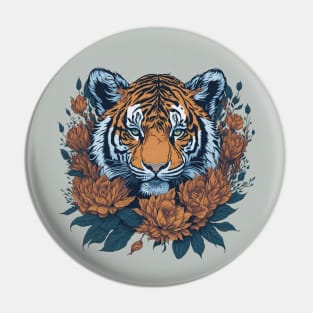 Tiger head with flowers and foliage t-shirt design, apparel, mugs, cases, wall art, stickers, water bottle T-Shirt T-Shirt Pin