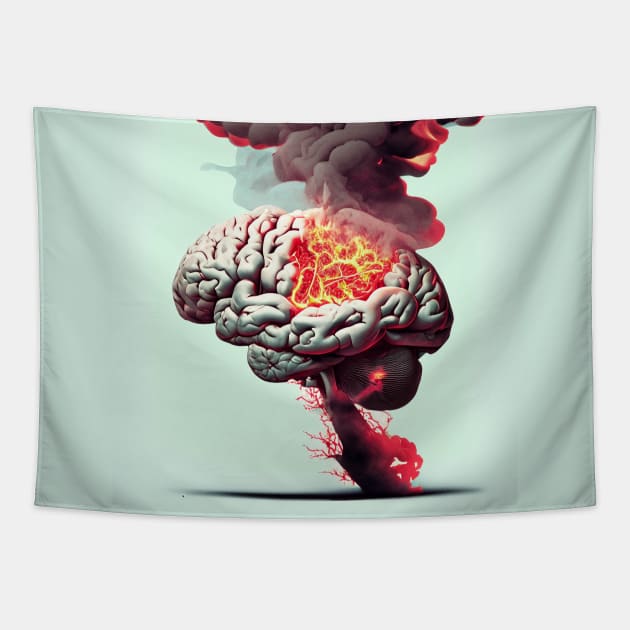 AI Brain on fire Tapestry by EshiPaints