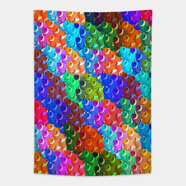 clown fish pattern colorful rainbow Tapestry by MusicianCatsClub