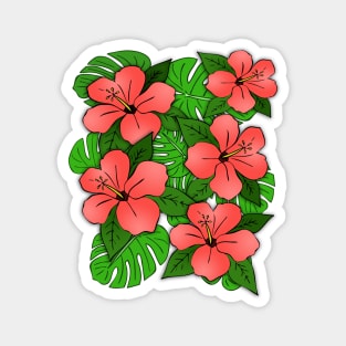 Hibiscus Flowers & Monstera Leaves Magnet