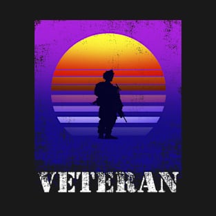 Retro Vintage Distressed Soldier Silhouette Purple Sunset Military - Military Veteran - USA Army Vet T-Shirt