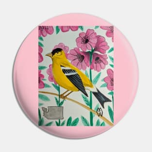 Washington state bird and flower, the goldfinch and rhododendron Pin