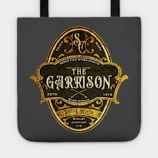 The Garrison Pub Emblem Design Black and Gold Tote