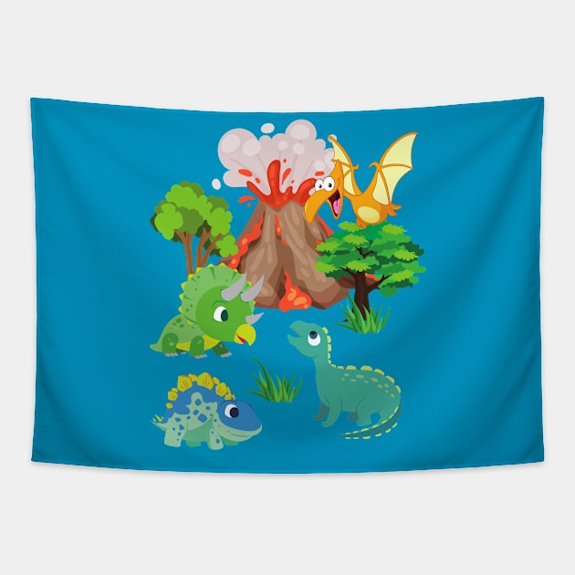 Dinosaurs and Volcano Tapestry by Unique Treats Designs