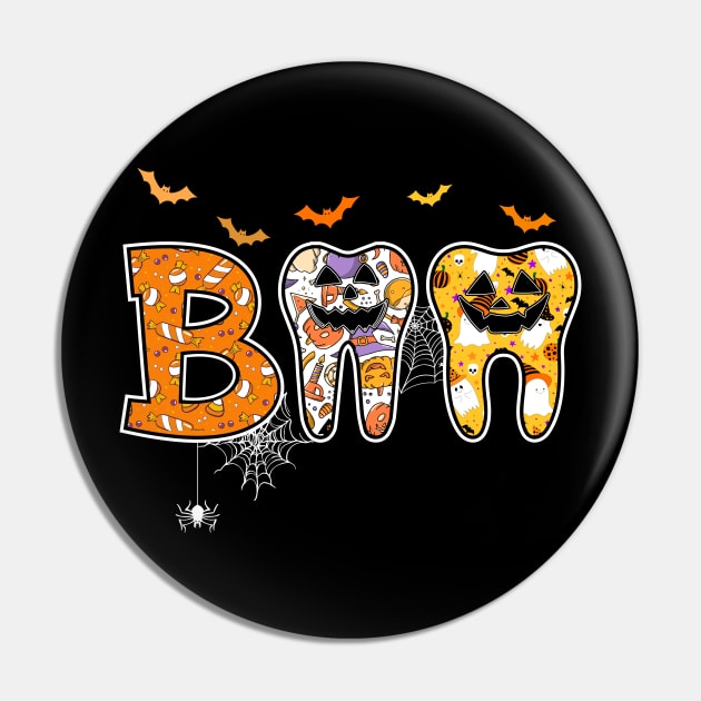 Boo Teeth Pumpkin Dentist Dental Hygienist Halloween Costume Pin by Nisrine