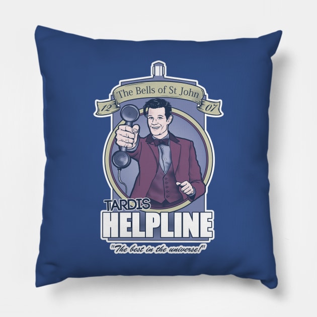 TARDIS Helpline (Bells of Saint John) Pillow by Darren Carnall