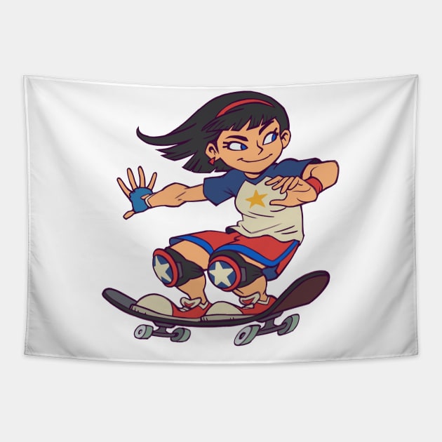 Skater Girl USA Tapestry by  KendallHaleArt