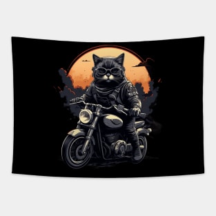 Cat Riding Motorcycle Tapestry