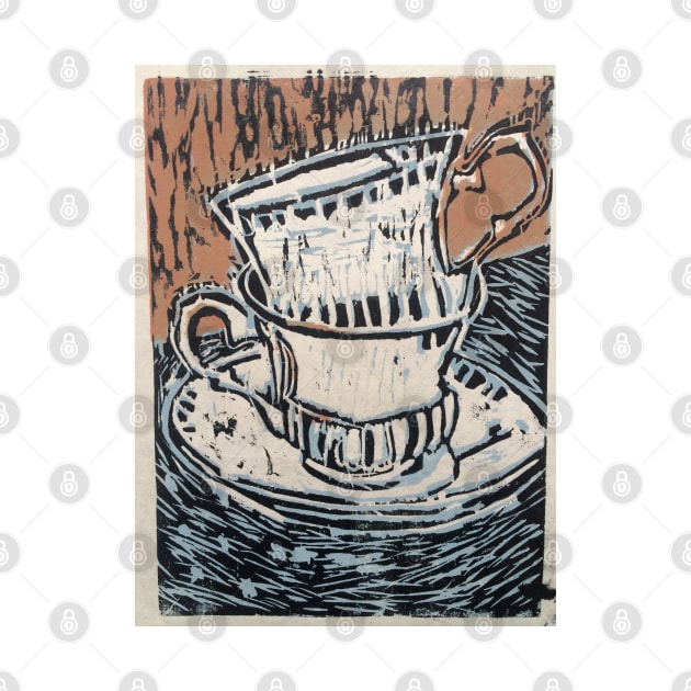 Teacup Woodcut Print by MLPappas