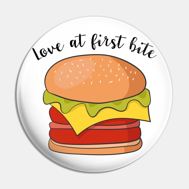 Love At First Bite- Tasty Funny Burger Gift Pin by Dreamy Panda Designs