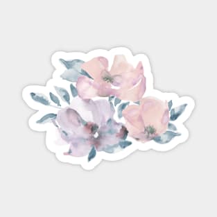 Watercolor of pink and purple flowers over blue background Magnet