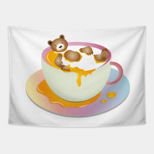 Cup with milk and honey and a bathing bear Tapestry