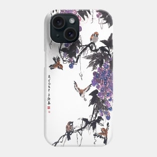 Birds playing around Grapes Phone Case