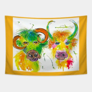 Quirky Colourful Bulls Tapestry