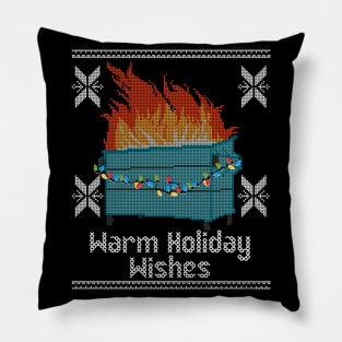 Ugly Christmas Sweater Design Dumpster Fire - Warm Holiday Wishes Pillow