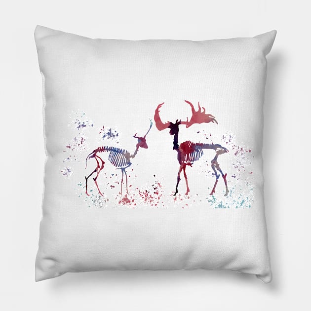 Deer skeletons Pillow by BittenByErmines