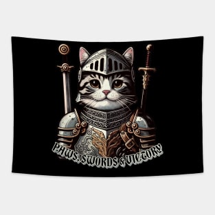 Victorious Feline Knight - Cat in Medieval Armor with Sword Tapestry