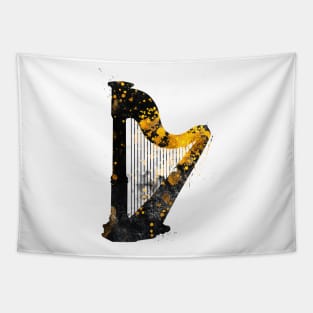 Harp music art gold and black #harp #music Tapestry