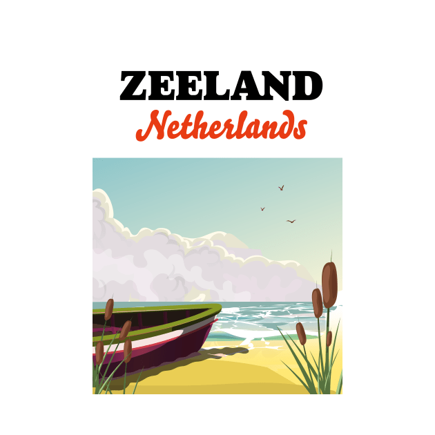 Zeeland Netherlands Rowing boat travel poster by nickemporium1